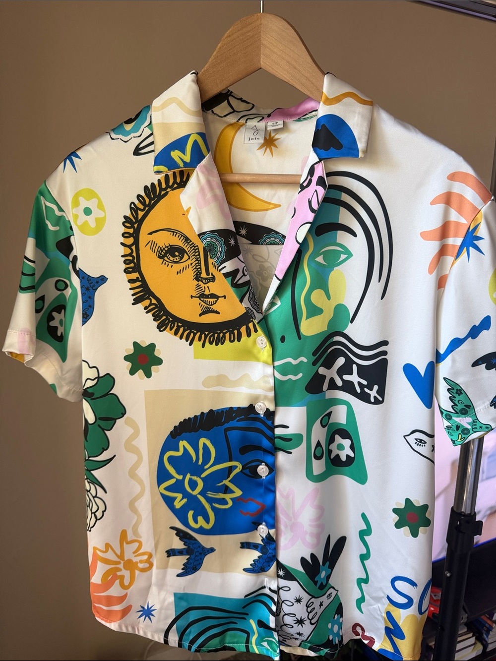 Joules White Button-Down Top with Multicolor Abstract Print